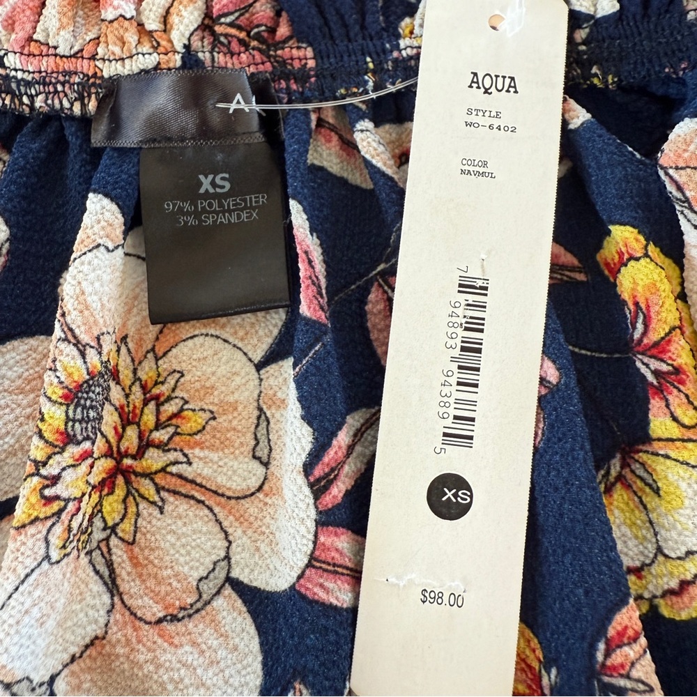 NWT Aqua Floral Off-Shoulder Ruffle Maxi Dress Navy Pink | Womens XS - Picture 9 of 11